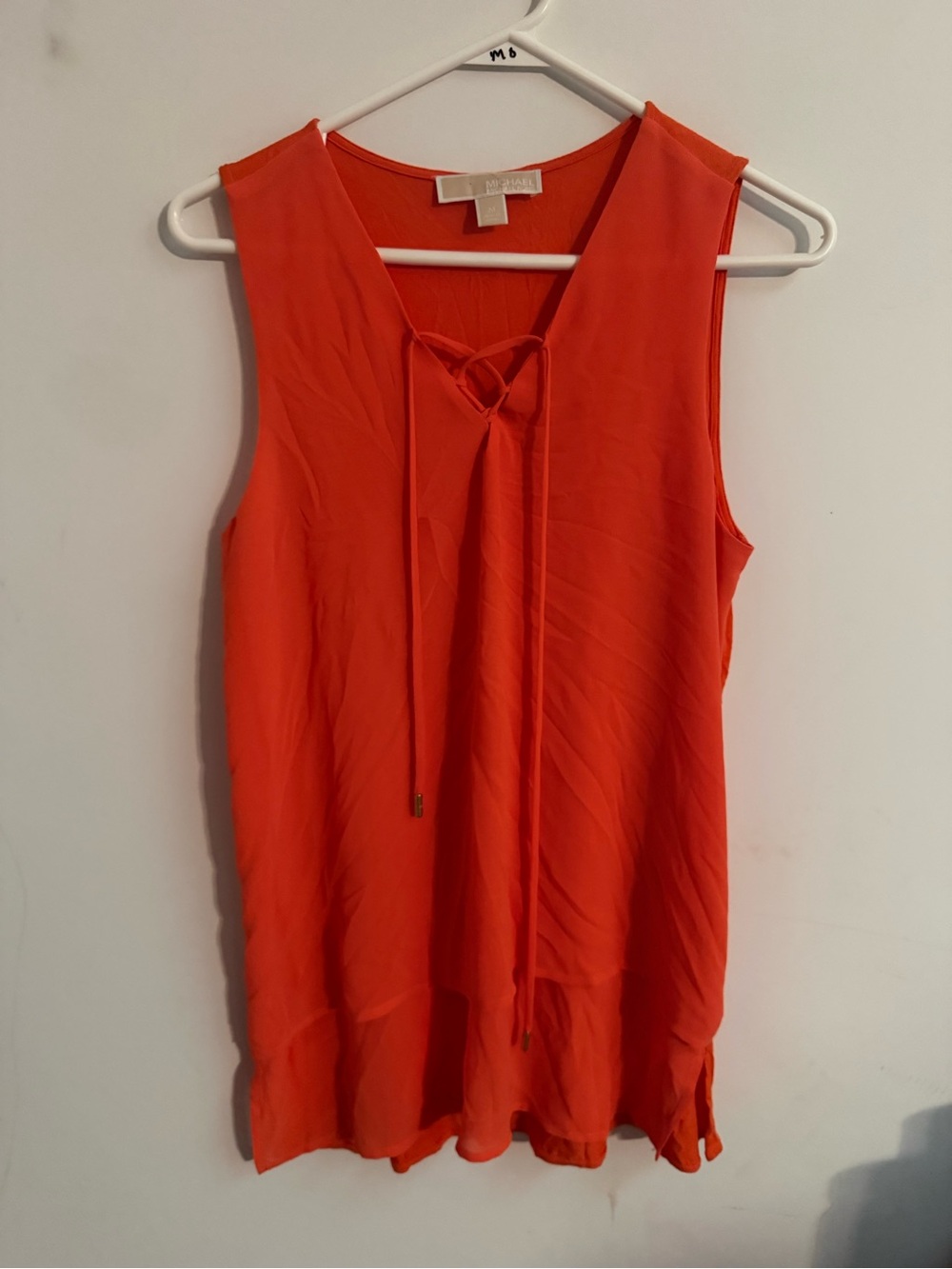 MICHAEL Michael Kors Sleeveless Tie-Front Blouse in Vibrant Coral